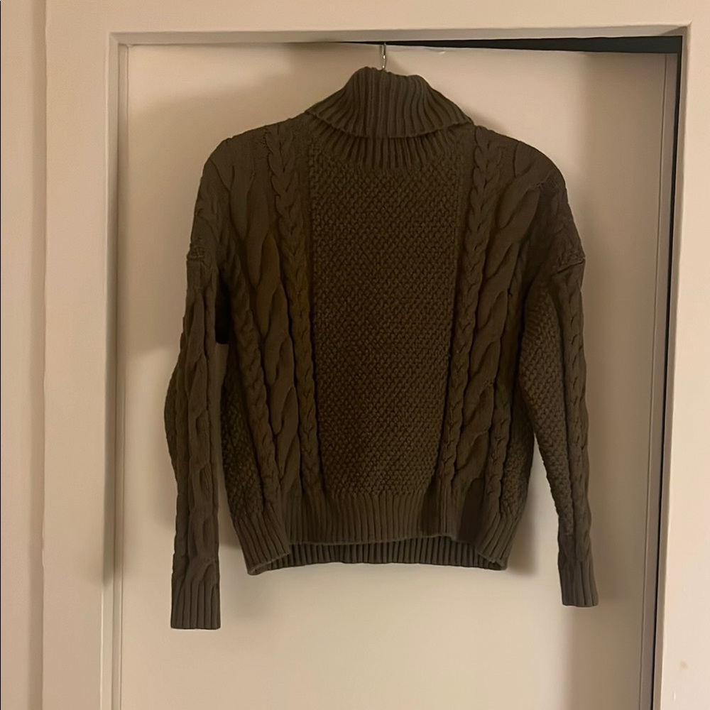 Madewell Olive Green Cable Knit Turtleneck Sweater
